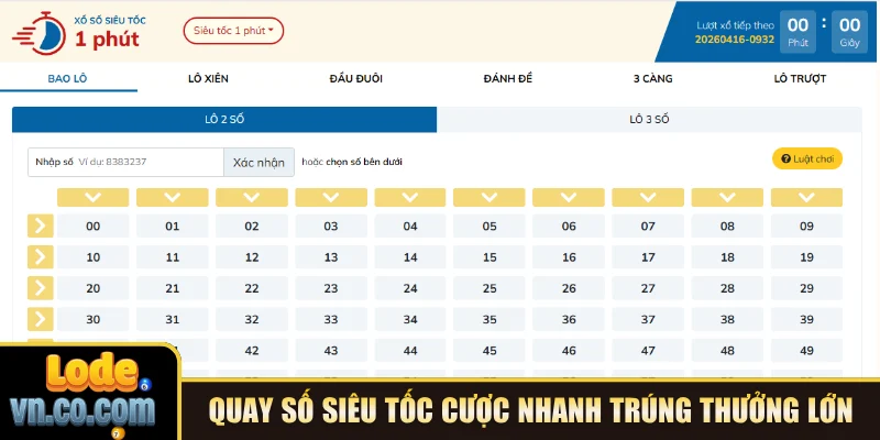 Quay số siêu tốc cược nhanh trúng thưởng lớn